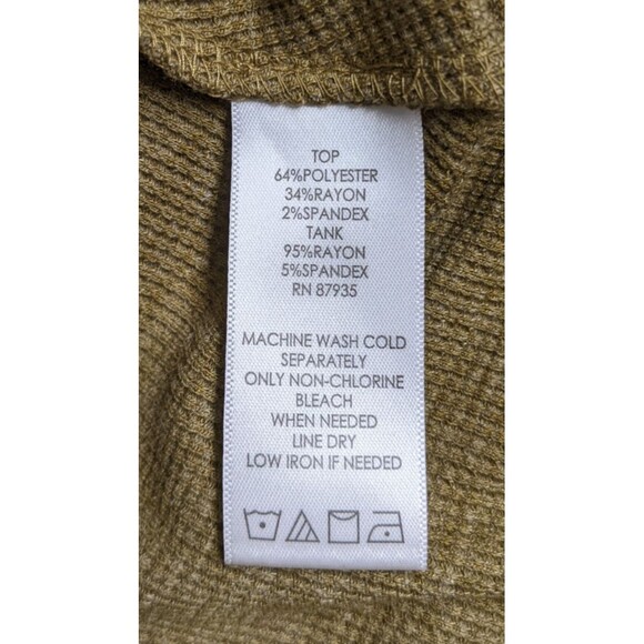 Women's LOGO By Lori Goldstien Moss Green Waffle Weave Long Sleeve Top M - Picture 8 of 8
